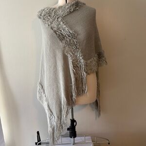 Elegant Gray Fringed Poncho
